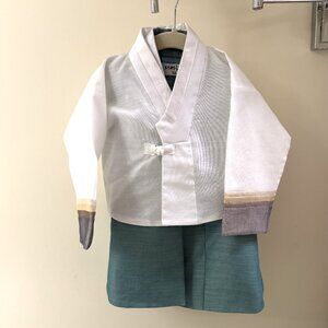 Hanbok for Boys Size 3 - Korean Traditional Outfit White and Teal Bue